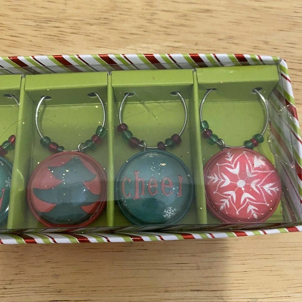 Pier 1 Holiday Wine Champagne Glass Christmas Charms 6 Pier One New